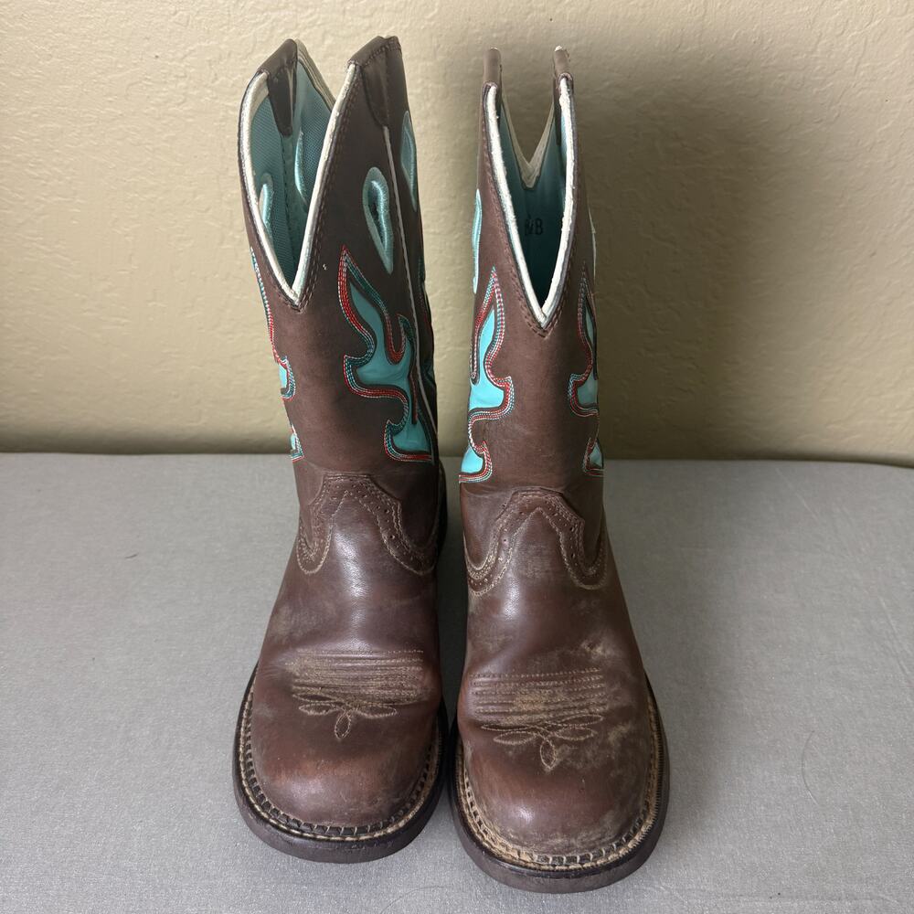 Ariat Women’s Western Cowboy Boots Brown Turquoise Flame Leather 8.5B